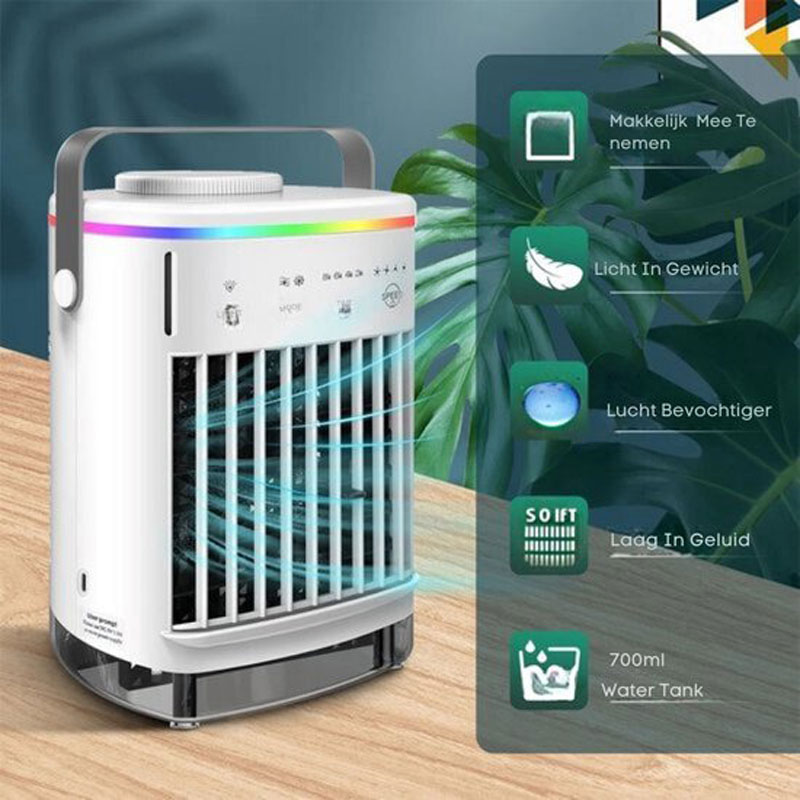 Zennova Mini Airco - Air Cooler Met Verlichting - Energiezuinig - Zonder Afvoerslang - Tafel ventilator - Nachtmodus - Draagbare Luchtkoeler