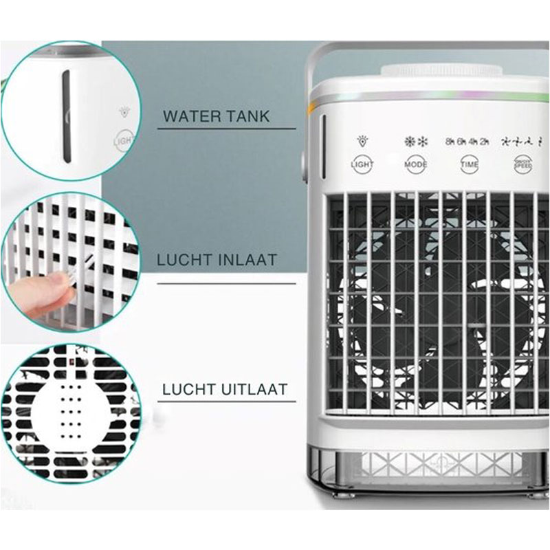 Zennova Mini Airco - Air Cooler Met Verlichting - Energiezuinig - Zonder Afvoerslang - Tafel ventilator - Nachtmodus - Draagbare Luchtkoeler