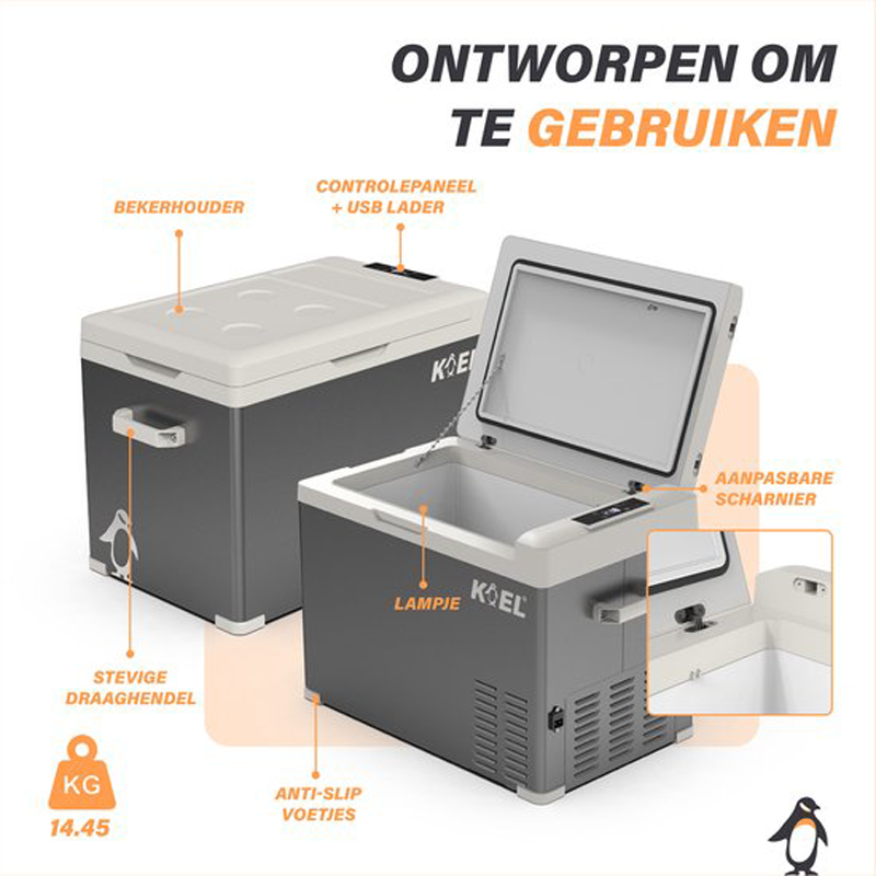 KOEL Crate 40 - Compressor Koelbox Elektrisch 12 en 230 Volt voor Auto - Elektrische Frigobox - Coolbox - 40 Liter