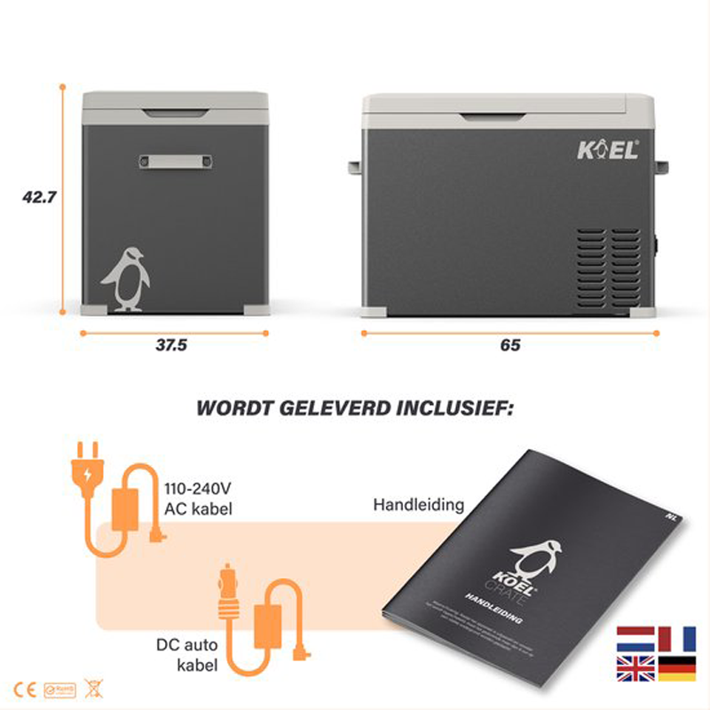 KOEL Crate 40 - Compressor Koelbox Elektrisch 12 en 230 Volt voor Auto - Elektrische Frigobox - Coolbox - 40 Liter