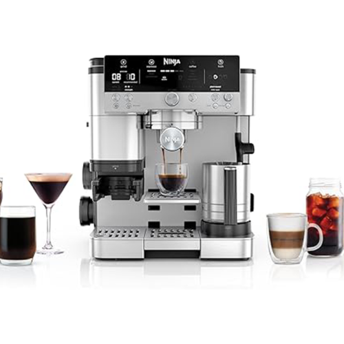 Ninja Cafe Luxe Premier 3-in-1 Koffiezetapparaat - Cold Brew Espressomaker Ingebouwde Bonenmaler Melkschuimer Gebruiksvriendelijk 4 Automatische Opschuimstanden Zilver Es601eu 500x500